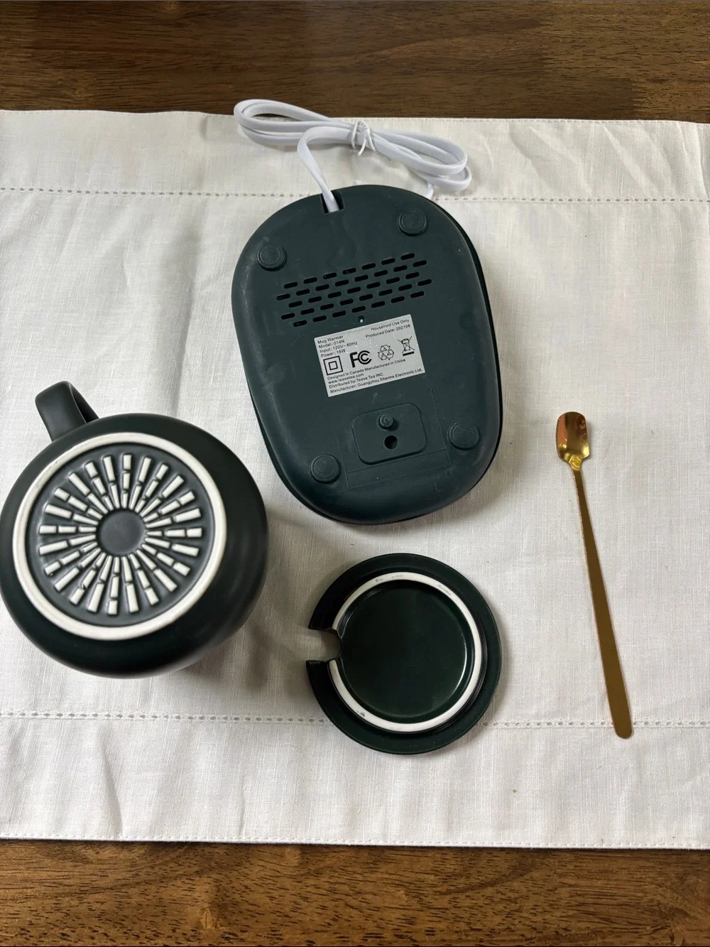 Tease Electric Mug Warmer Set in Deep Green with Lid and Spoon